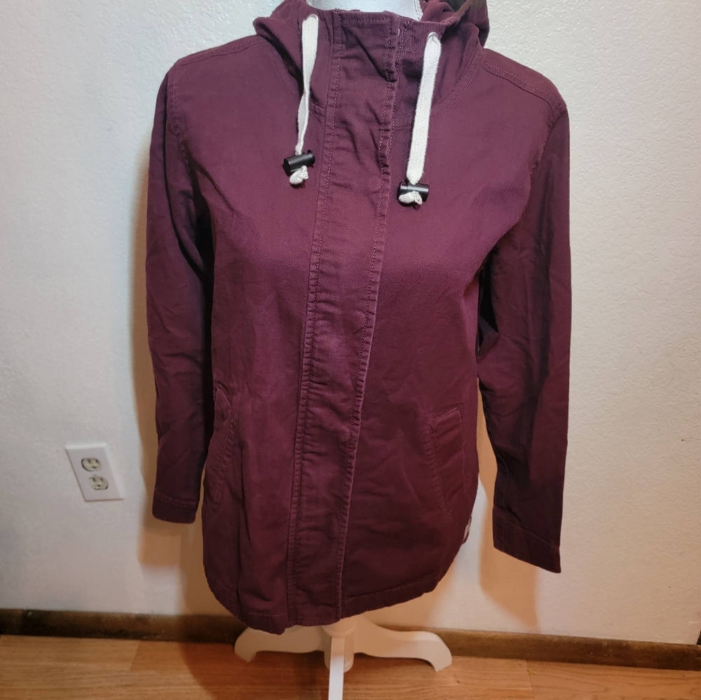 The North Face Burgundy Cotton Full Zip Button Hoodie Jacket Small